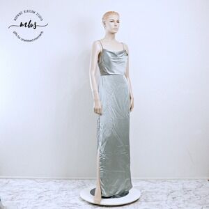 Sorella Vita Satin Sweetheart Minimalist Sheath Side Slit Maxi Dress Green 10